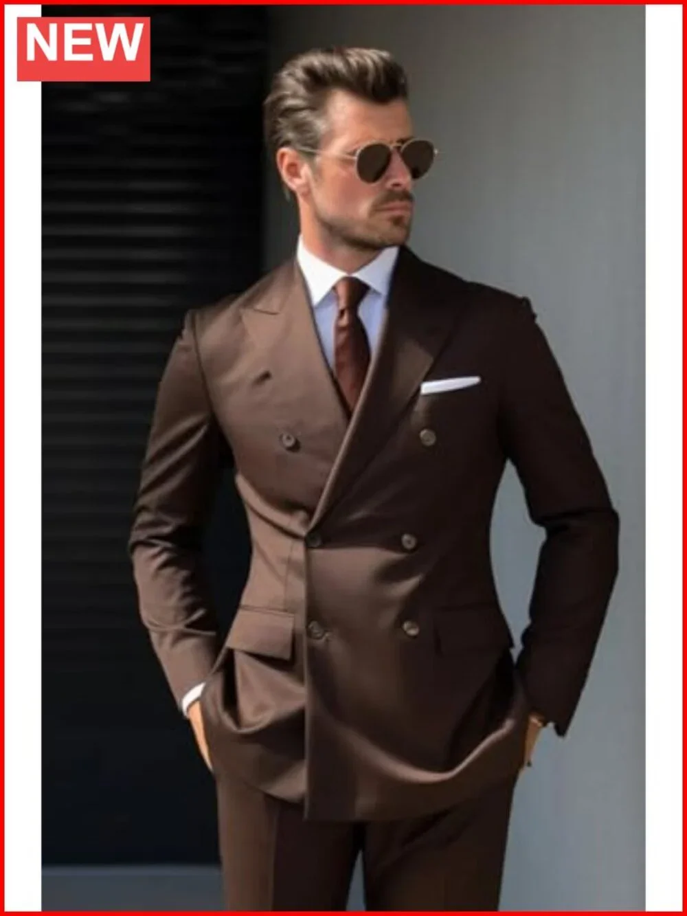Men's 2 Piece Double Breasted Suit Set Slim Fit Blazer & Pants Formal